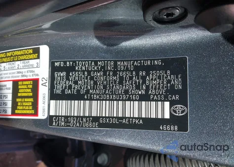 2011 Toyota Avalon Limited from USA, damaged, VIN 4T1BK3DBXBU397160